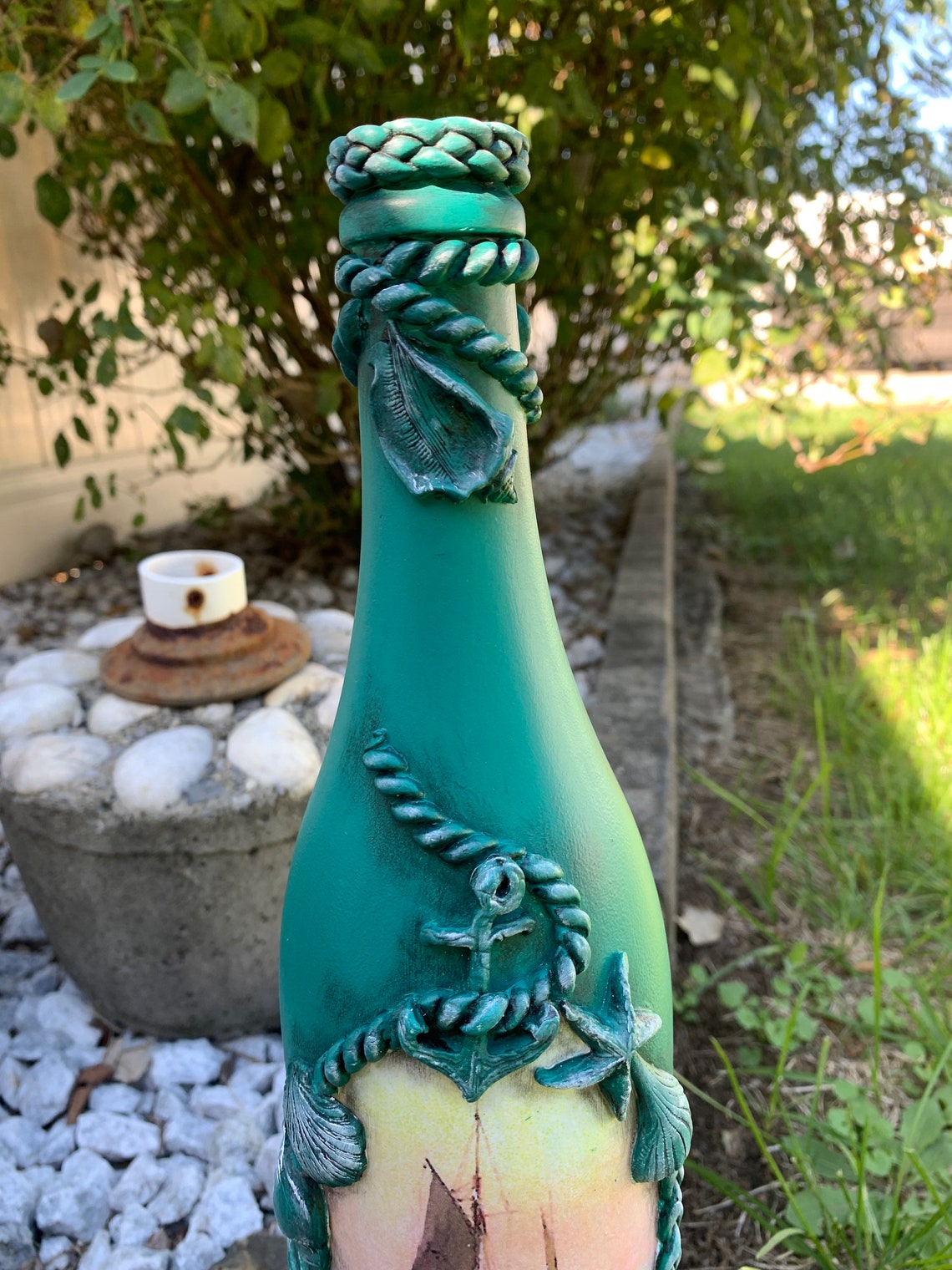 Handcrafted Nautical Decoupaged Bottle Sea Theme Decorative Etsy