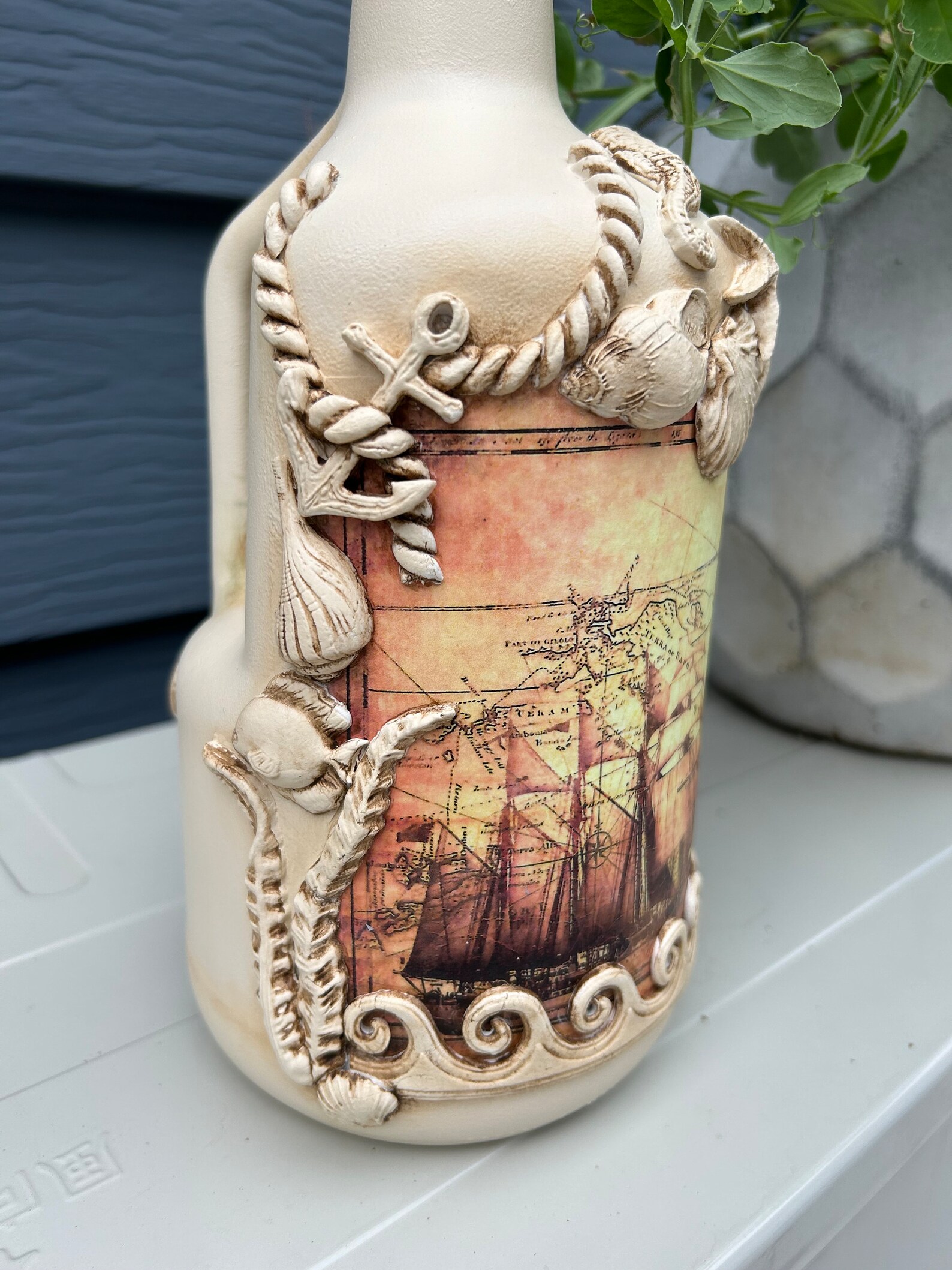 Handcrafted Decoupaged Bottle Sea Theme Decorative Accent Etsy