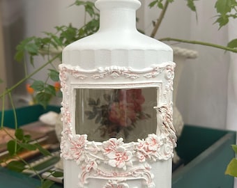 Hand painted, window roses decoupage glass bottle, decorative bottle, home decor accent, unique gift, shabby chic, bottle fairy lamp
