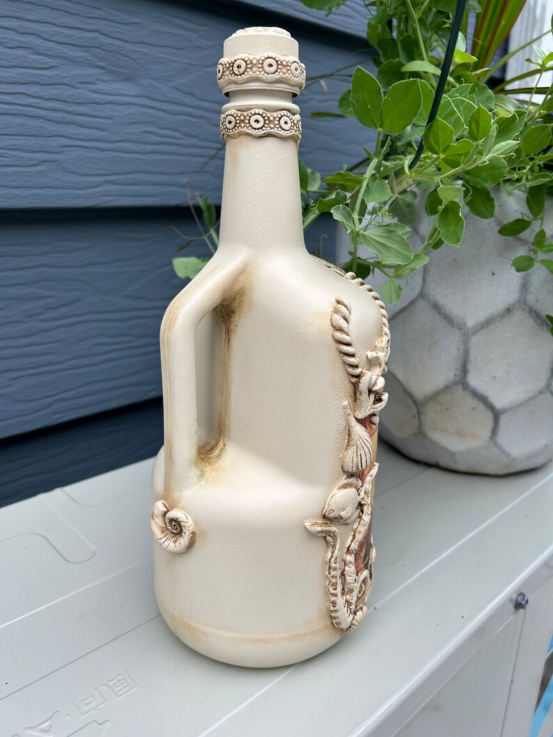 Handcrafted Decoupaged Bottle Sea Theme Decorative Accent Etsy