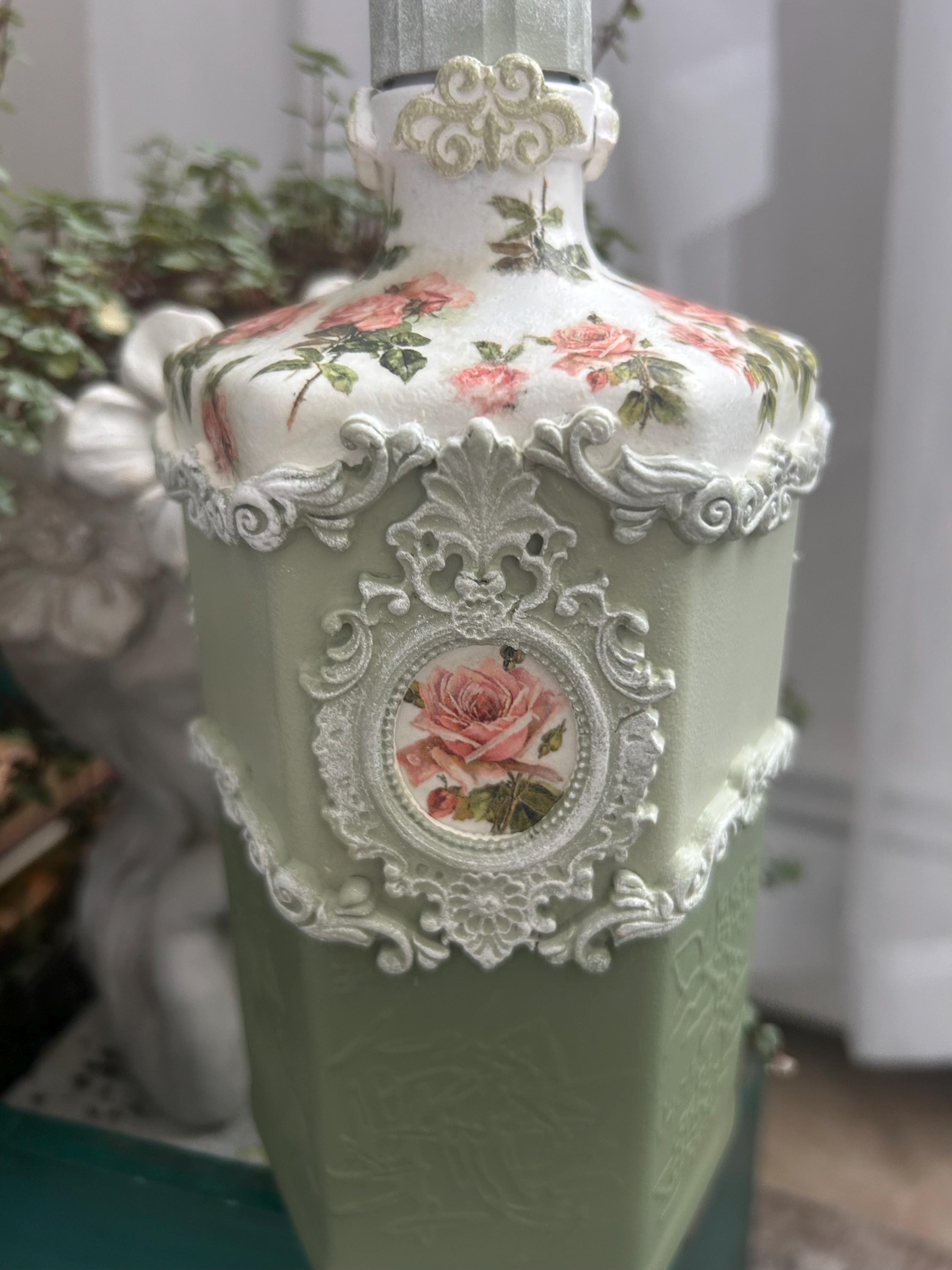 Hand Painted Decoupage Decorative Bottle, Decoupage Glass Bottle, Home ...