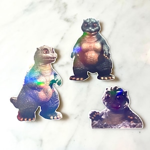 Little Godzilla Sticker Set - 3 Waterproof Holographic Vinyl Stickers!!
