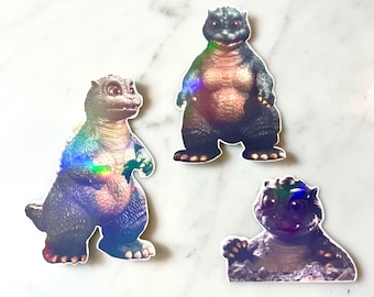 Little Godzilla Sticker Set - 3 Waterproof Holographic Vinyl Stickers!!