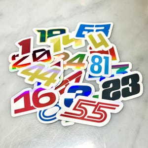 Jij kiest!! Sticker coureurnummer: holografisch vinyl, line-up 2024, merk coureur