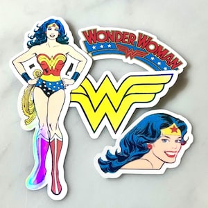Superhero Set: WW - 4 Waterproof Holographic Vinyl Stickers!!