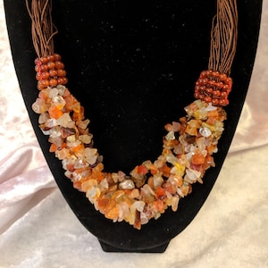 Vintage Gemstone Necklace Amber Colored Mixed Polished Gemstone Chip Necklace image 1