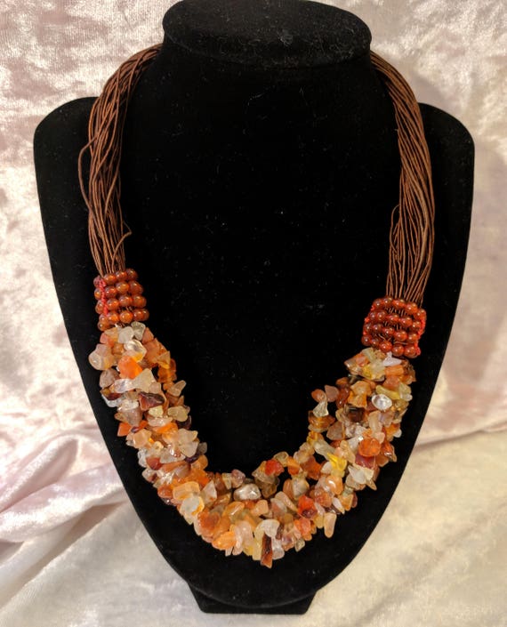 Vintage Gemstone Necklace - Amber Colored Mixed P… - image 2