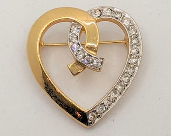 Retro Rhinestone Heart Brooch Pin Stamped AFJ