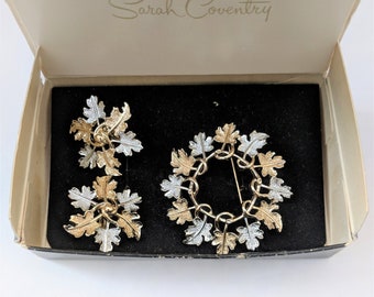 Vintage Sarah Coventry Set - Garland 1968 Earrings and Brooch IN BOX