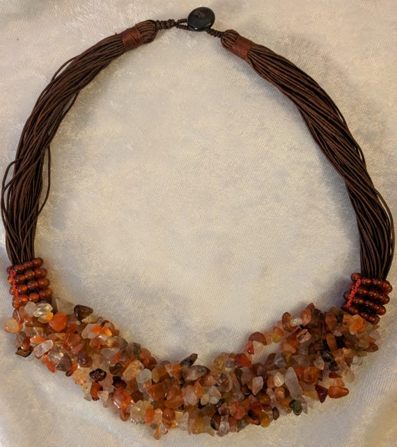 Vintage Gemstone Necklace - Amber Colored Mixed P… - image 3