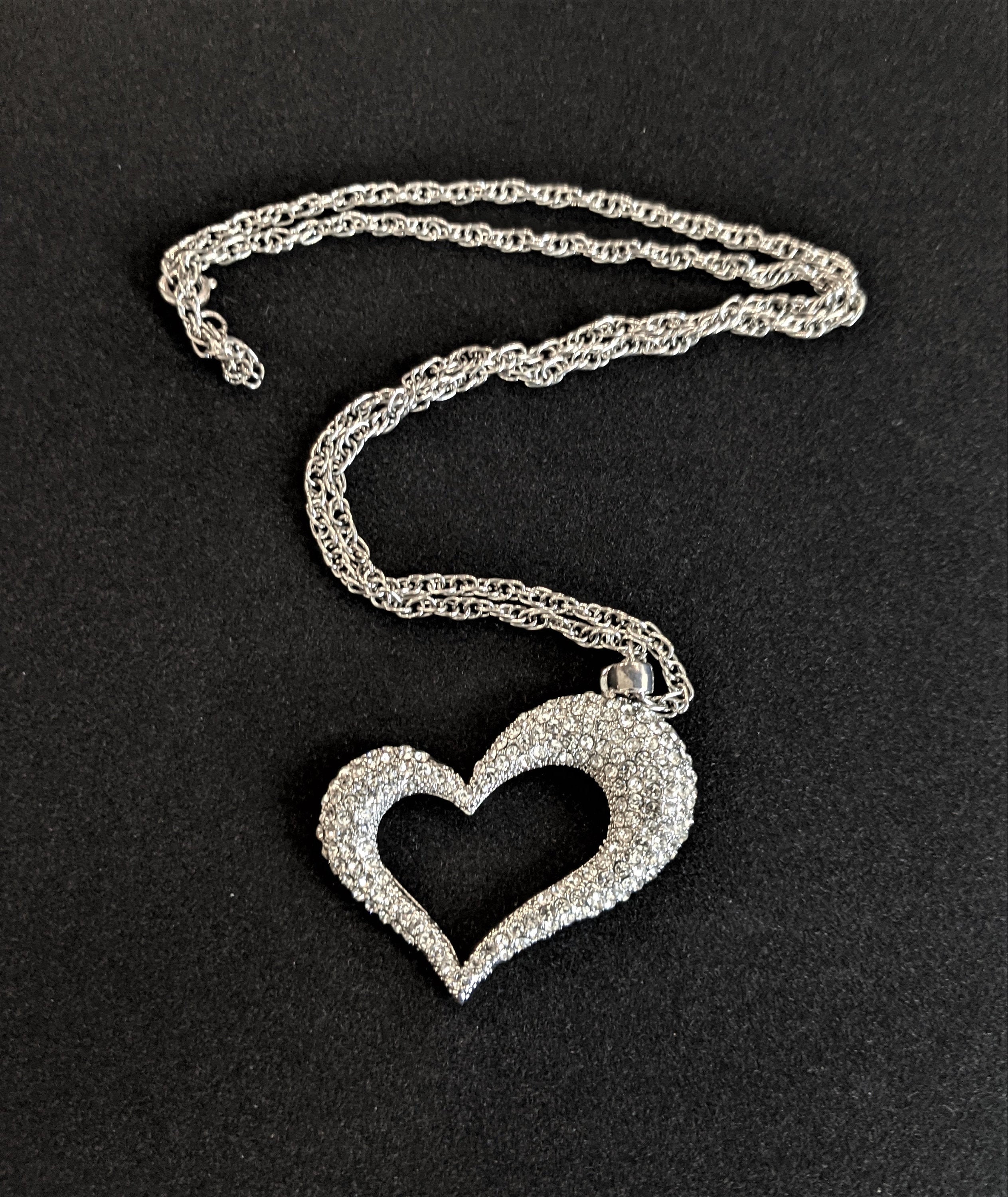 Yuehao Necklaces & Pendants Rhinestone Choker Necklace Diamond Heart Necklaces 2 Rows Chain Jewelry for Women Girls, Adult Unisex, Size: 12.3, Silver