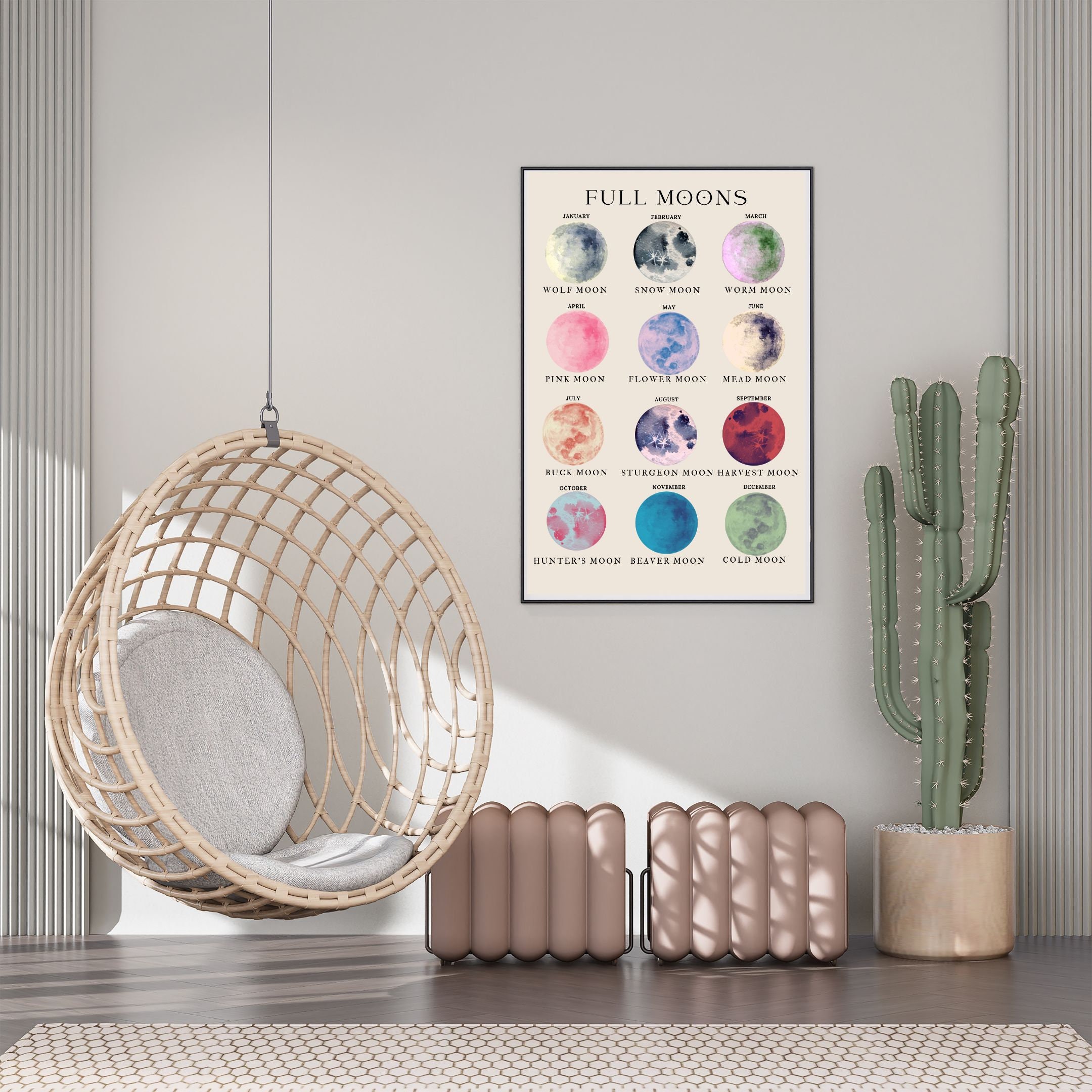 Full Moon Calendar Printable Poster, Moon Phases, Digital Calendar - Etsy
