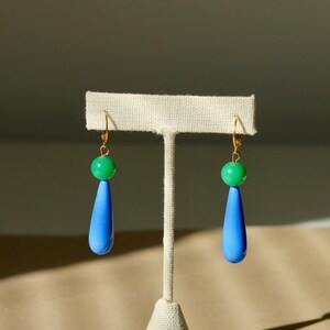 Beaded Teardrop Earrings / Blue Dangle Earrings / Gifts for her / Jade Beaded Earrings image 1