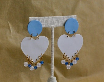 Large Heart Statement Earrings / Polymer Clay and Beads