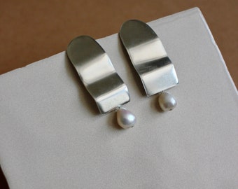 Sterling Silver Geometric Dangle Statement Earrings / Handmade Jewelry
