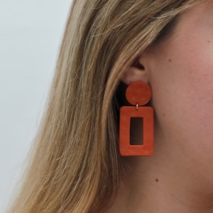 Retro Earring / Orange Geometric Earrings / Polymer Clay Statement Earrings / Minimal Modern Design