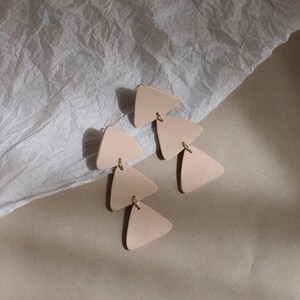 Geometric Statement Earrings / Peach / Polymer Clay / Triangle / Simple and Minimal / Long Dangle Jewelry