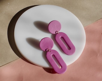 Pink Polymer Clay Statement Earrings / Dangle / Minimal Modern Design