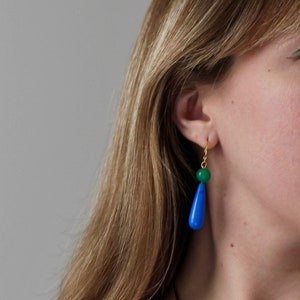 Beaded Teardrop Earrings / Blue Dangle Earrings / Gifts for her / Jade Beaded Earrings image 2