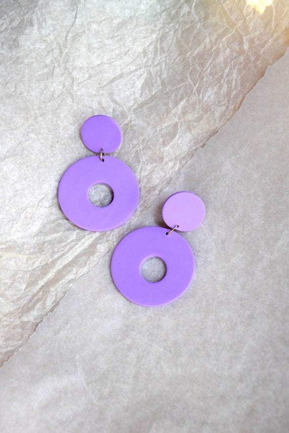Beige Tan Stone Simple Statement Earrings Minimalist and Modern Jewelry Polymer Clay Earrings Drop Circle Earrings