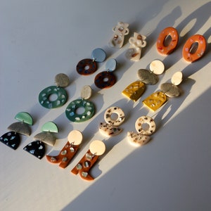 Geometric Statement Clay Earrings / Terrazzo Neutral / Round Dangle Earrings / Bridesmaid Gift image 2