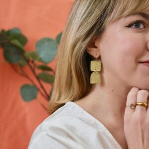 Geometric Shape Brass Statement Earrings / Lightweight Metal Handmade Dangle Earrings image 4