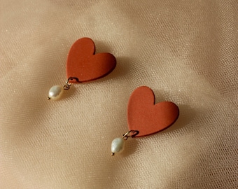 Heart Earrings / Polymer Clay Statement Earrings / Gifts for Her