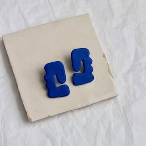 Cobalt Blue Unique Earrings / Bright Polymer Clay Jewelry / Abstract ...