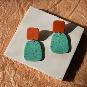 Turquoise Statement Earrings / Colorful Handmade Polymer Clay Jewelry / Fall Autumn Earrings image 1