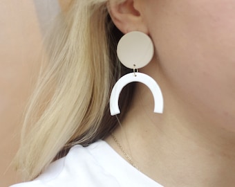 Modern Minimalist Statement Earrings / White Arch Polymer Clay Earrings / Lightweight Hypo-allergenic
