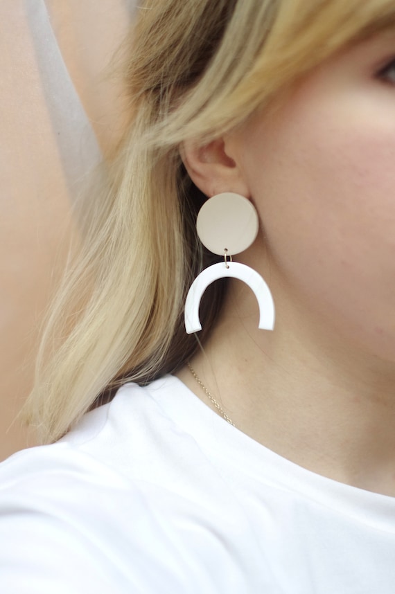 Modern Minimalist Statement Earrings White Arch Polymer Clay