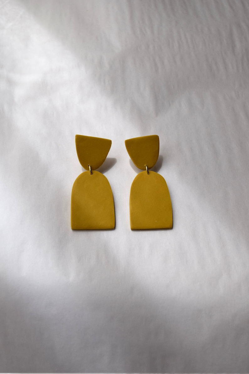 Yellow Geometric Statement Earrings / Polymer Clay / Minimal | Etsy