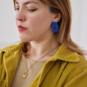Cobalt Blue Unique Earrings / Bright Polymer Clay Jewelry / Abstract ...