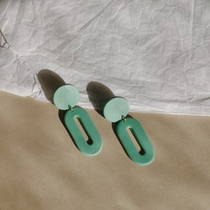 Teal Green Polymer Clay Statement Earrings / Dangle / Minimal Modern Design