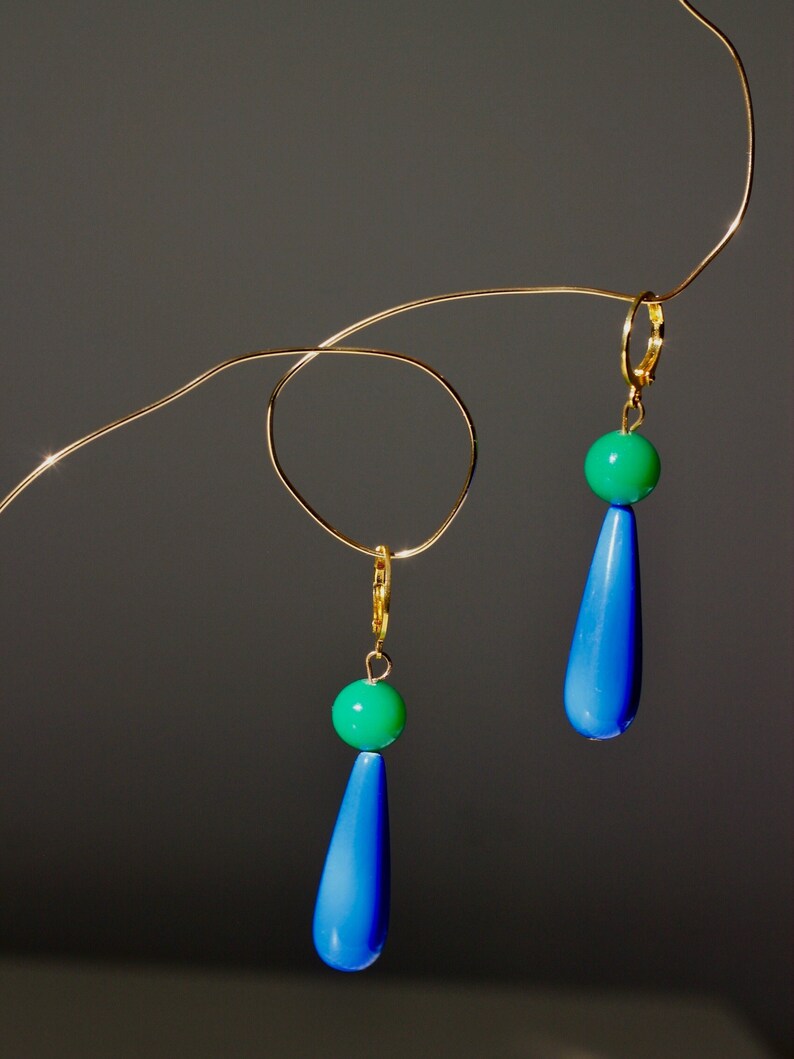 Beaded Teardrop Earrings / Blue Dangle Earrings / Gifts for her / Jade Beaded Earrings image 3