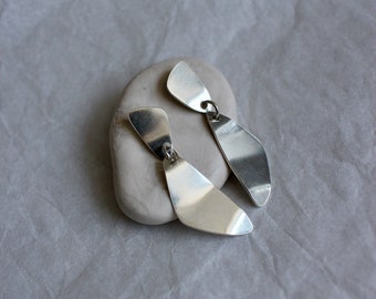 Sterling Silver Geometric Dangle Statement Earrings / Minimal Handmade Everyday Jewelry
