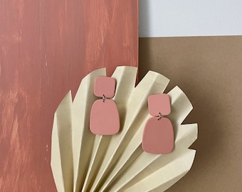 Neutral Minimal Large Bold Statement Earrings / Polymer Clay Jewelry