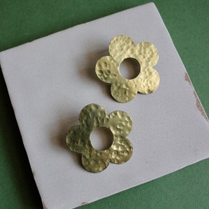 Large Brass Flower Statement Earrings / Cute Handmade Jewelry image 3