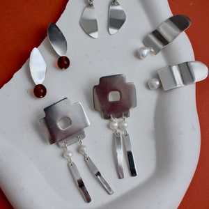 Sterling Silver Geometric Dangle Statement Earrings / Handmade Jewelry image 5