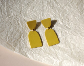 Yellow Statement Earrings / Polymer Clay / Minimal and Modern Jewelry / Dangle Earrings