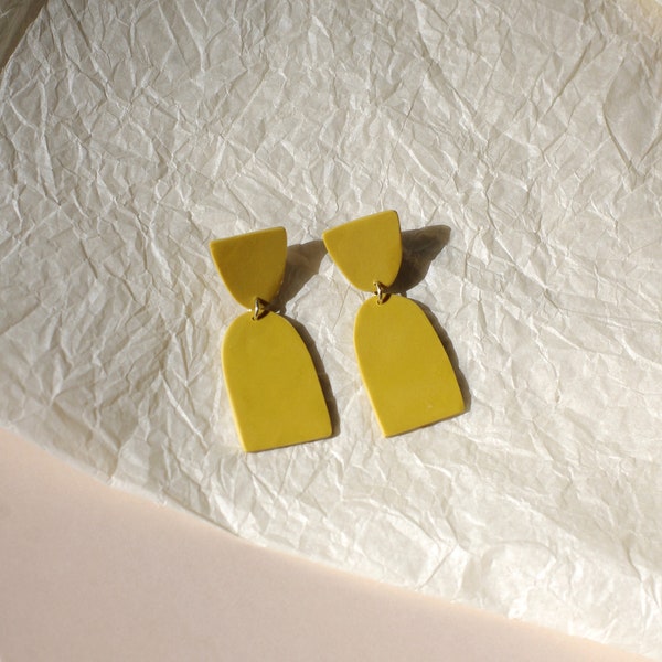 Yellow Statement Earrings / Polymer Clay / Minimal and Modern Jewelry / Dangle Earrings