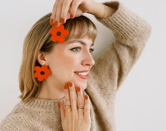 Large Bold Red Flower Statement Clay Earrings