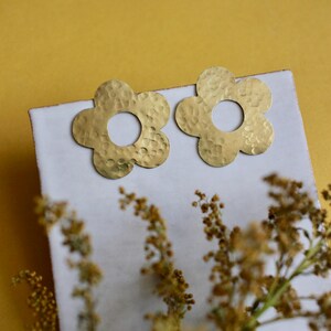 Large Brass Flower Statement Earrings / Cute Handmade Jewelry image 2