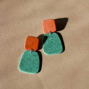 Turquoise Statement Earrings / Colorful Handmade Polymer Clay Jewelry / Fall Autumn Earrings image 2