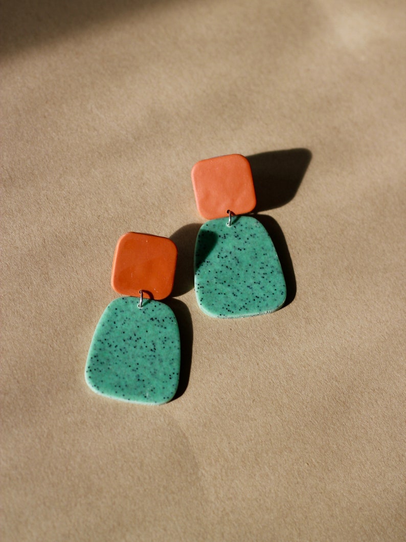 Turquoise Statement Earrings / Colorful Handmade Polymer Clay Jewelry / Fall Autumn Earrings image 2