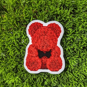 Rose Bouquet Teddy Bear - Cute - Sticker - Valentines - 2 pack