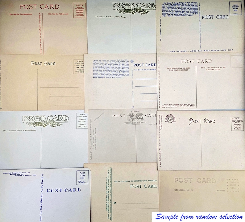 May include: A collection of vintage postcards with the text "Post Card" printed on each. The postcards are all blank and ready to be written on.