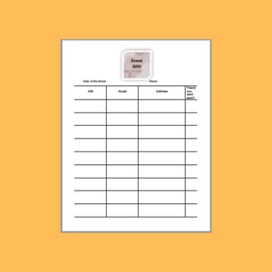 Event Gift Tracker Printable (Letter Size PDF)