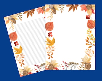 Vintage Fall Leaves Stationery: Printable Lined Paper (Digital Download)
