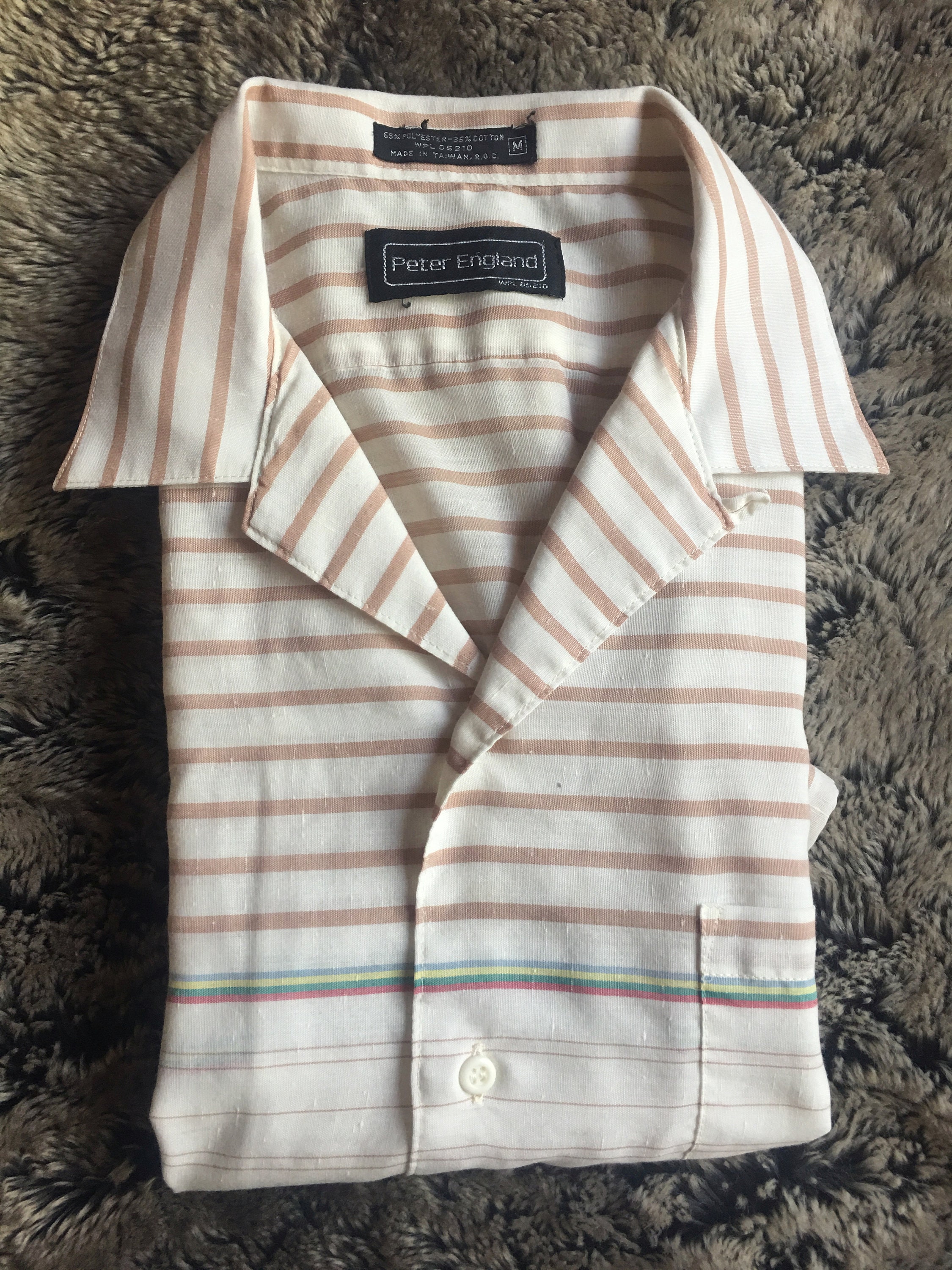 Vintage 70s Peter England - Cream With Retro Light Brown and
